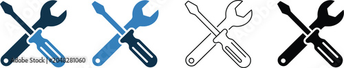 Repair icon vector isolated on white background featuring wrench and screwdriver symbols for maintenance service design.