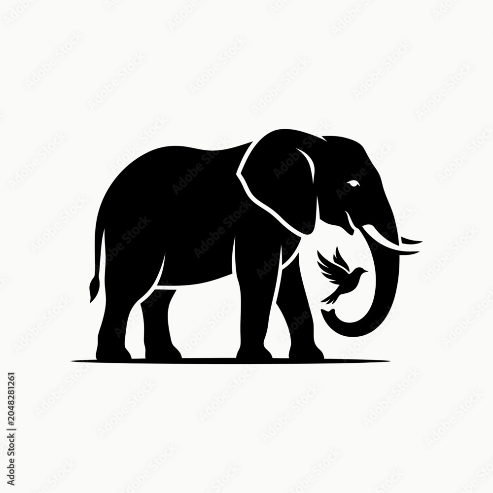 Fototapeta premium Minimalist black elephant silhouette icon isolated on white background
