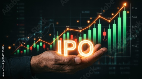 Initial public offering technology stock market analysis with ipo concept and financial data visualization