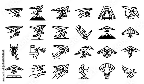 Fotografía Hang Gliding And Paragliding Adventure Sports Silhouette Icons Collection Set
