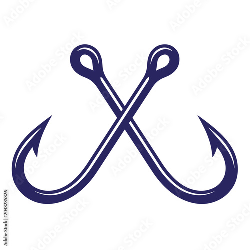 Crossed fishing hooks icon vector illustration with outdoors equipment isolated illustration monochrome minimalist recreation vacation activity professional