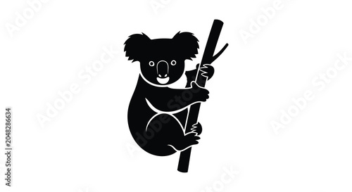 Obraz na płótnie Koala clinging to bamboo black and white silhouette