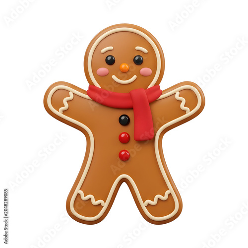 3D Rendered Gingerbread Man with Red Scarf