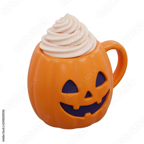 3D Rendered Pumpkin Mug with Whipped Cream