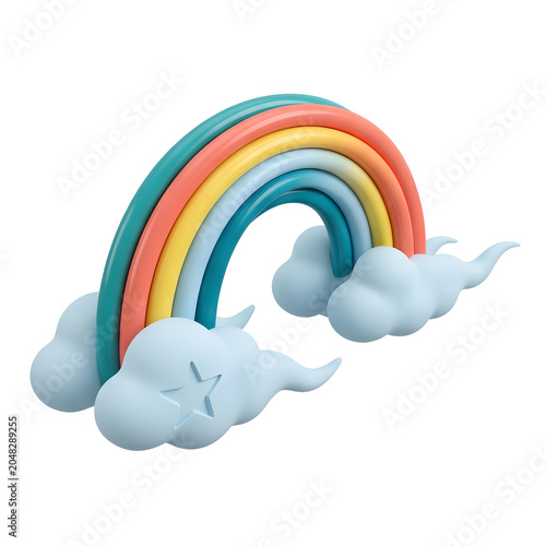 3D Rendered Rainbow with Clouds and Star