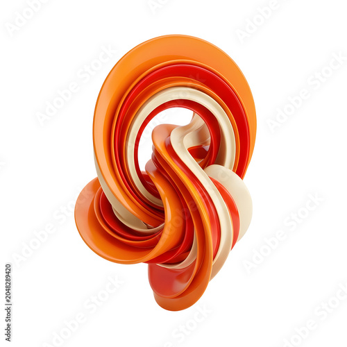 Abstract Swirling Ribbon Sculpture in Orange and Red Tones