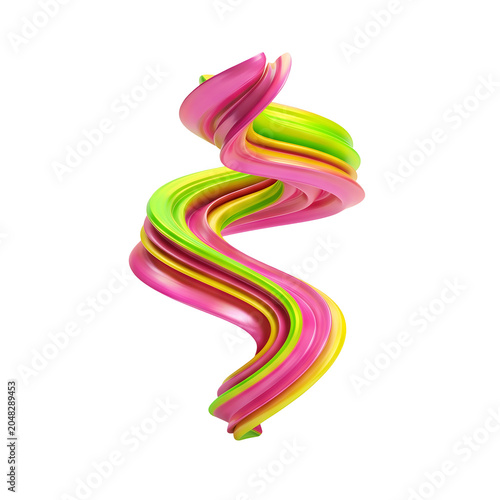 Abstract Swirling Ribbon with Pink, Yellow, and Green Colors