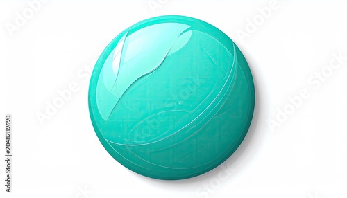 Turquoise Sphere with Swirling Patterns on White Background.