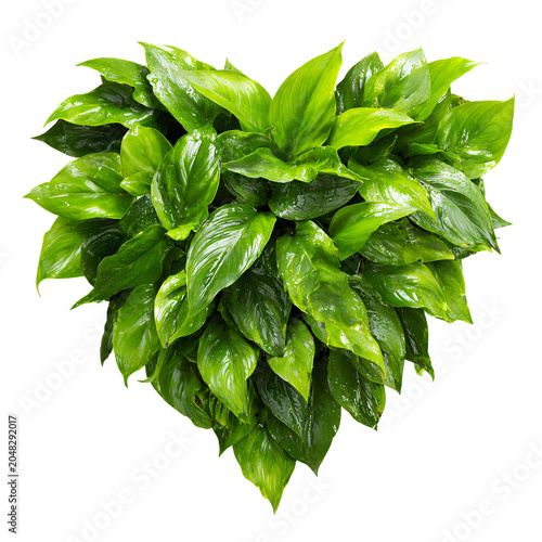 Lush Green Leaves of Tropical Plants Bush in Heart Shape Arrangement