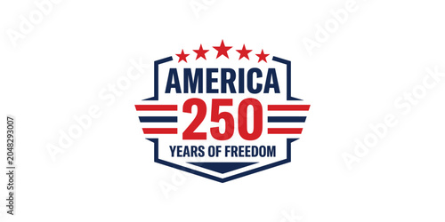 America 250 year celebration logo commemorating 250 years of freedom with patriotic design elements
