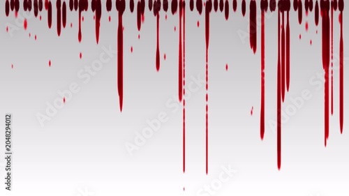 Red liquid dripping down on a smooth gray gradient background a close up view of bright viscous or paint vertically from the top edge against