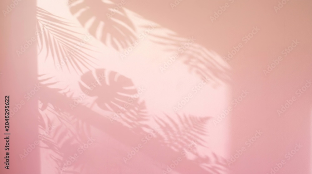 Obraz premium Abstract Pink Background with Tropical Leaf Shadows.