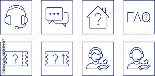 Foto Customer support icons set for helpdesk ticketing system and FAQ service helplin