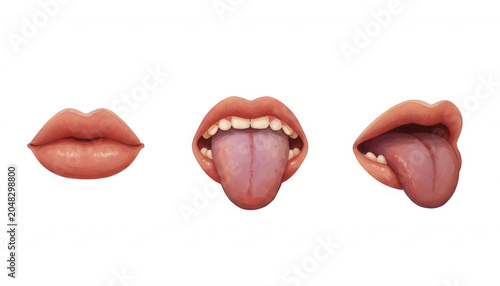 Set of Cartoon Style Human Mouth and Tongue Expressions