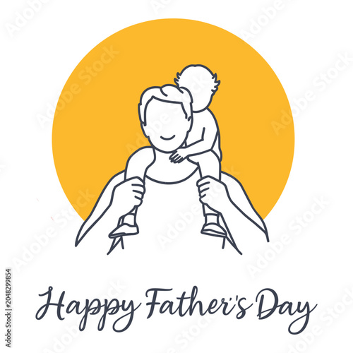 Minimalist happy father's day line art showing father carrying child on shoulders with fathers day shoulders piggyback minimalist parenthood