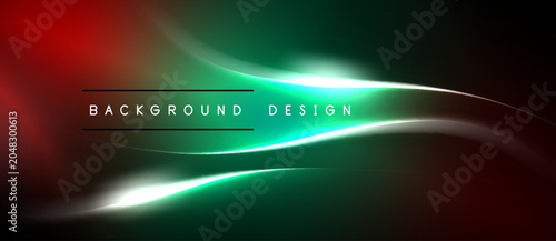 Abstract background features smooth curves, vibrant redgreen gradient. Text reads background design centered within bright line. Dark areas frame composition.