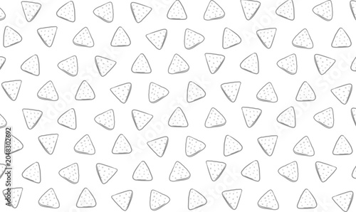 Doodle Totopos Seamless Pattern. Hand Drawn Tortilla Chip Snack Background. Minimal Doodle Vector Style