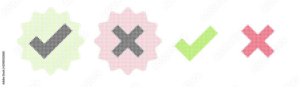 Obraz premium Checkmark and Cross Symbols with Halftone Effects