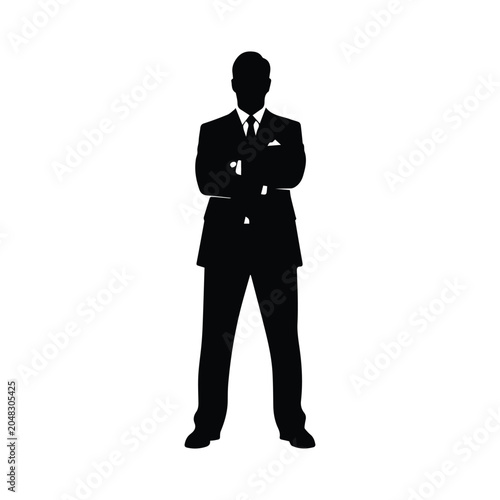 Tableau sur toile Professional man silhouette illustration with folded arms wearing business suit icon vector