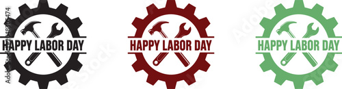 Fotografía Happy Labor Day emblem design with crossed hammer and wrench inside a gear