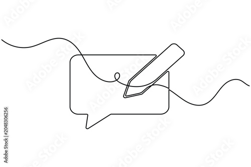 фотографія CChat bubble continuous line art vector with pencil icon for feedbackomputer con