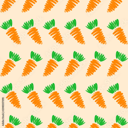 Seamless Pattern with Hand Drawn Orange Carrots on the Light Background