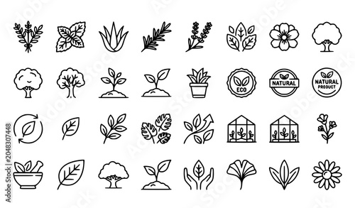 Photos Botanical Garden and Nature Outline Icon Collection Vector Set