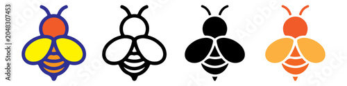 Honey bee icon vector illustration. editable stroke. White and Black style linear bees icon