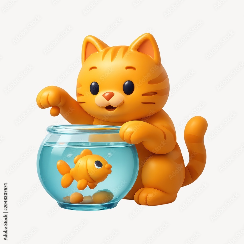 Fototapeta premium Playful cat curious fishbowl.