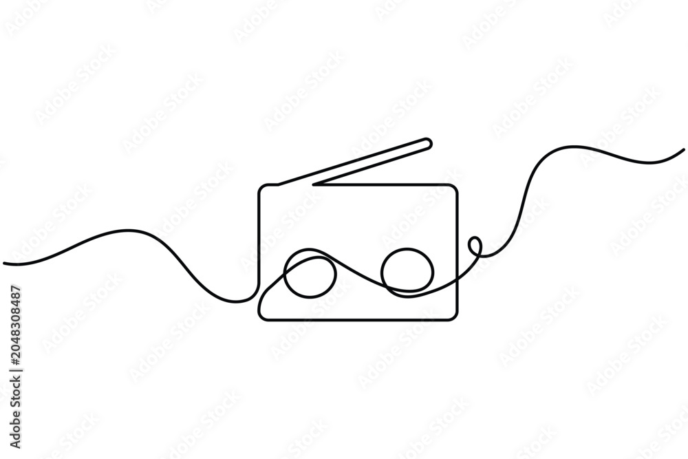 Obraz premium Radio continuous line art vector of retro audio player icon for broadcasting