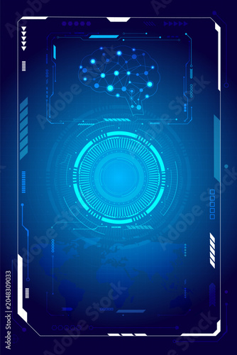 Futuristic touch screen of user interface. Modern HUD control panel. High tech screen for video game. Vector illustration. vertical background.	