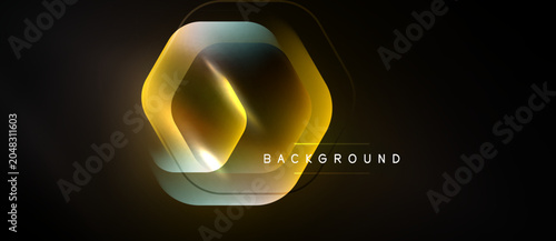 Photography Abstract hexagon shapes overlap, creating golden glow effect