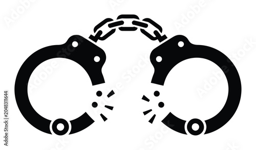 Quadro em tela A black and white of a pair of broken handcuffs representing freedom or release