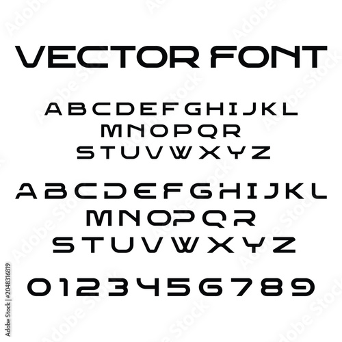 Futuristic geometric alphabet vector font with square digits