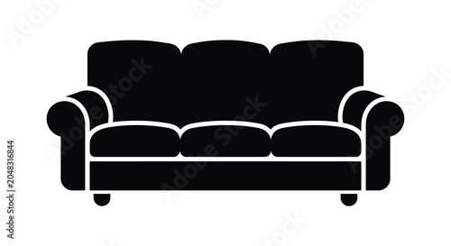 Konstfotografi Black Sofa Silhouette Against White Background Minimalist Furniture Design Silho