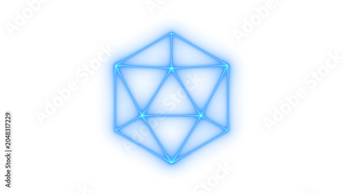 Obraz na plátně Glowing neon icosahedron or d20 dice icon isolated on transparent background