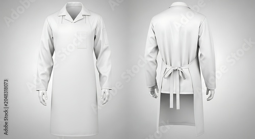 White Professional Chef Apron and Lab Coat Uniform Mockup on Mannequin, Front and Back View for Branding, Culinary, Medical, and Creative Workwear Design Template