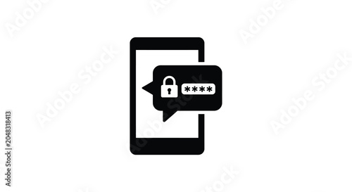 Obraz na płótnie Smartphone With Padlock And Password Message Black Silhouette