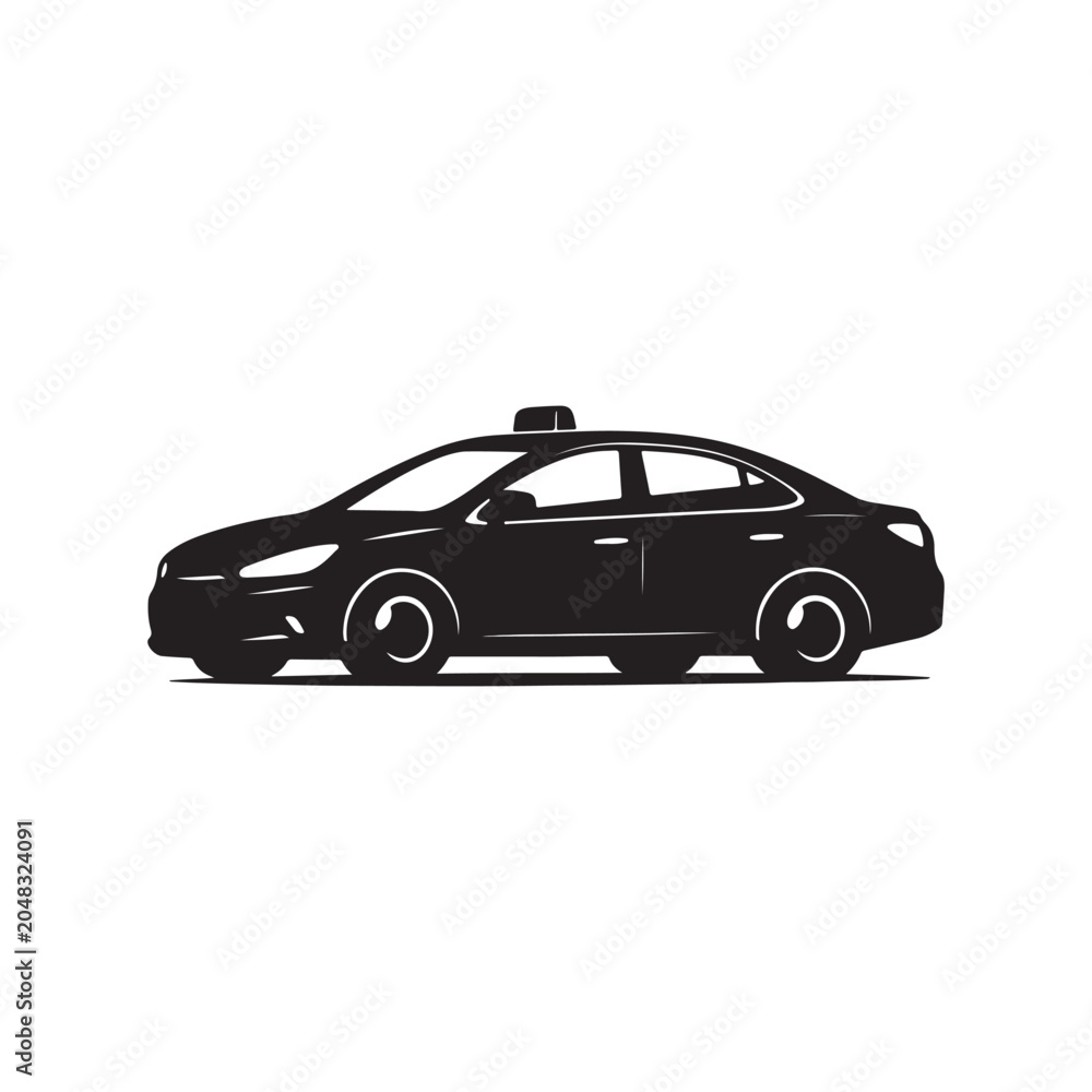 Fototapeta premium Modern sedan car silhouette for taxi and urban city transport graphic design element