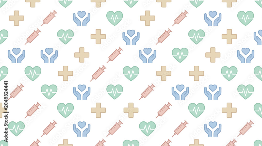 Obraz premium Pastel Hearts and Crosses Seamless Pattern Tile for Graphics and Design.