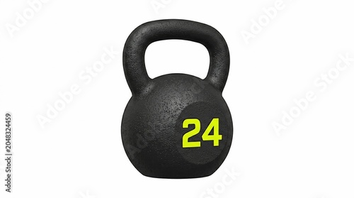 Black cast iron kettlebell with 24 kg weight mark.