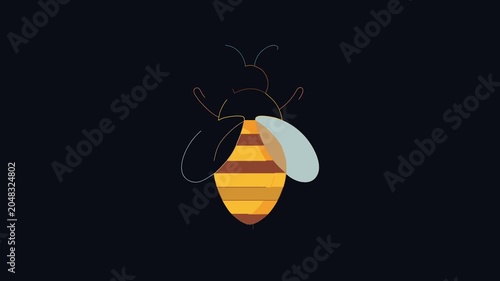 Simple stylized bee graphic on black background for design