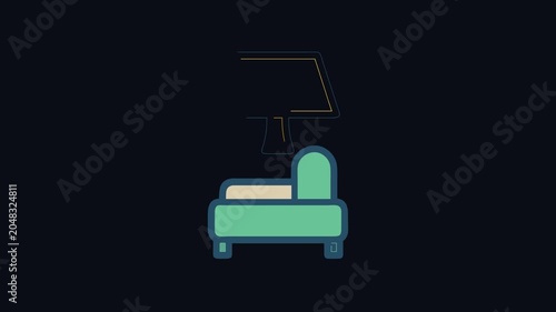 Minimalist bedroom lamp and bedside table illustration on black
