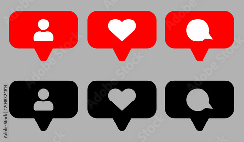 Set of social media notification icons, flat vector illustration
