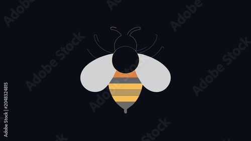 Simple bee illustration with stripes on black background