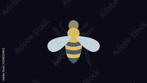 Simple Flat Bee Illustration on Black Background for Web