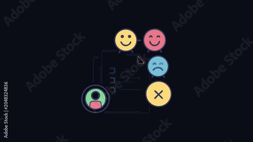 Customer satisfaction survey in a colorful illustration on black