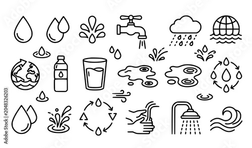 Foto Water conservation line art set sustainable resources hydrology environmental aw