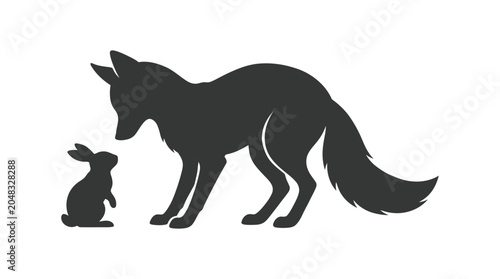 Fox And Rabbit Silhouette Against A White Background Silhouette