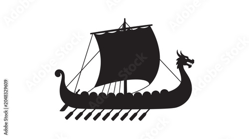 Fotografía Viking longship with dragon figurehead black silhouette